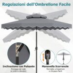 Costway Ombrellone da giardino con 8 costole palo in metallo, Ombrellone da esterno inclinabile 30° 3 x 2,6 m Grigio - immagine 6