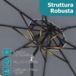 Costway Ombrellone da giardino con 8 costole palo in metallo, Ombrellone da esterno inclinabile 30° 3 x 2,6 m Grigio - immagine 4