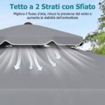 Costway Ombrellone da giardino con 8 costole palo in metallo, Ombrellone da esterno inclinabile 30° 3 x 2,6 m Grigio - immagine 8