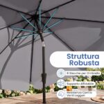 Costway Ombrellone da giardino con 8 costole palo in metallo parte superiore ventilata, Ombrellone da esterno inclinabile 30° Grigio - immagine 4