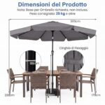 Costway Ombrellone da giardino con 8 costole palo in metallo parte superiore ventilata, Ombrellone da esterno inclinabile 30° Grigio - immagine 3