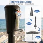 Costway Ombrellone da giardino con 8 costole palo in metallo parte superiore ventilata, Ombrellone da esterno inclinabile 30° Grigio - immagine 8