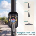 Costway Ombrellone da giardino con 8 costole palo in metallo parte superiore ventilata e manovella, Ombrellone da esterno inclinabile 30° Grigio - immagine 7