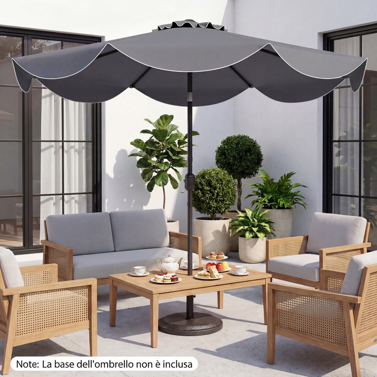 Costway Ombrellone da giardino con 8 costole palo in metallo parte superiore ventilata e manovella, Ombrellone da esterno inclinabile 30° Grigio - immagine 4