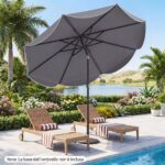 Costway Ombrellone da giardino con 8 costole palo in metallo parte superiore ventilata e manovella, Ombrellone da esterno inclinabile 30° Grigio - immagine 3