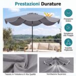 Costway Ombrellone da giardino con 8 costole palo in metallo parte superiore ventilata e manovella, Ombrellone da esterno inclinabile 30° Grigio - immagine 10