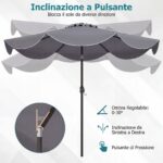 Costway Ombrellone da giardino con 8 costole palo in metallo parte superiore ventilata e manovella, Ombrellone da esterno inclinabile 30° Grigio - immagine 11