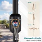 Costway Ombrellone da giardino con 8 costole palo in metallo parte superiore ventilata e manovella, Ombrellone da esterno inclinabile 30° Beige - immagine 8