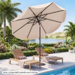Costway Ombrellone da giardino con 8 costole palo in metallo parte superiore ventilata e manovella, Ombrellone da esterno inclinabile 30° Beige - immagine 9