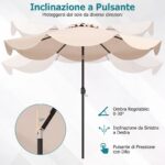 Costway Ombrellone da giardino con 8 costole palo in metallo parte superiore ventilata e manovella, Ombrellone da esterno inclinabile 30° Beige - immagine 6