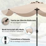 Costway Ombrellone da giardino con 8 costole palo in metallo parte superiore ventilata e manovella, Ombrellone da esterno inclinabile 30° Beige - immagine 7
