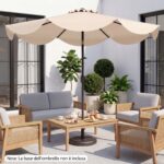 Costway Ombrellone da giardino con 8 costole palo in metallo parte superiore ventilata e manovella, Ombrellone da esterno inclinabile 30° Beige - immagine 11