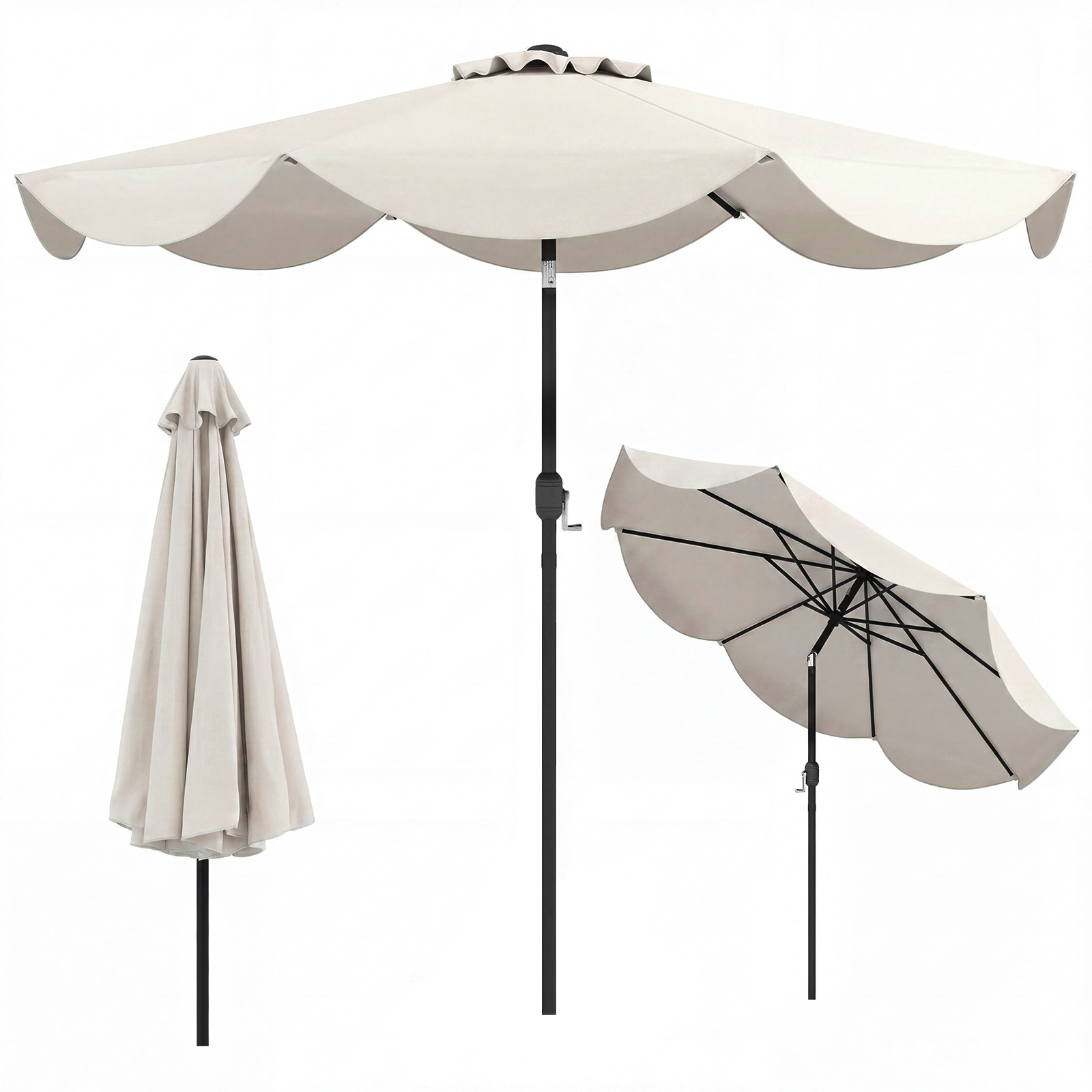 Ombrellone-da-giardino-con-8-costole-palo-in-metallo-parte-superiore-ventilata-e-manovella-mediaId104797222-1780556379.jpg Costway Ombrellone da giardino con 8 costole palo in metallo parte superiore ventilata e manovella, Ombrellone da esterno inclinabile 30° Beige - immagine 1
