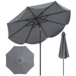 Costway Ombrellone da giardino con 8 costole palo in metallo parte superiore ventilata e manovella, Ombrellone da esterno inclinabile 30° Grigio