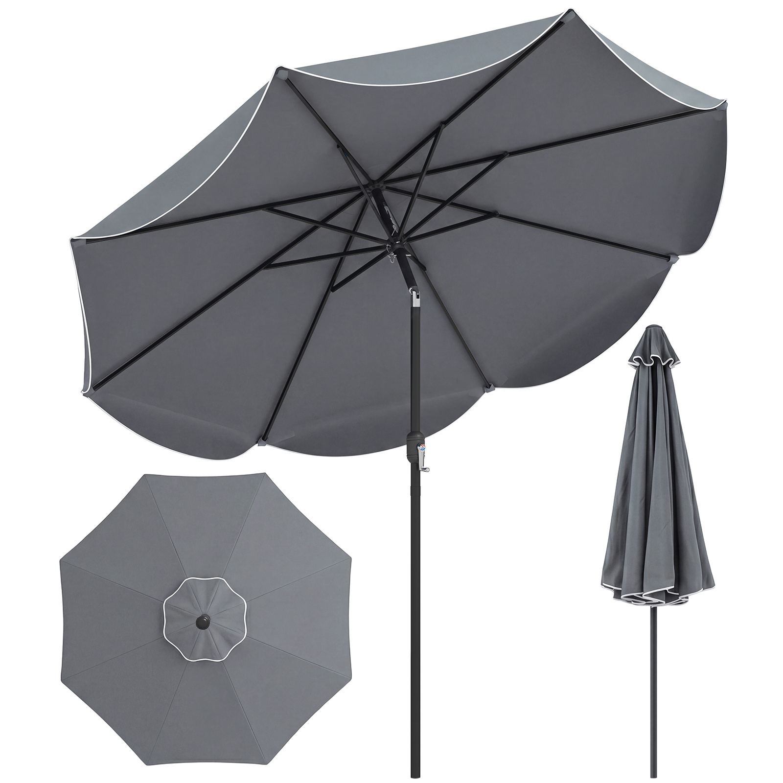 Ombrellone-da-giardino-con-8-costole-palo-in-metallo-parte-superiore-ventilata-e-manovella-mediaId104797225-1780556424.jpg Costway Ombrellone da giardino con 8 costole palo in metallo parte superiore ventilata e manovella, Ombrellone da esterno inclinabile 30° Grigio - immagine 1