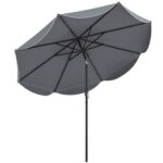 Costway Ombrellone da giardino con 8 costole palo in metallo parte superiore ventilata e manovella, Ombrellone da esterno inclinabile 30° Grigio - immagine 5