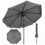 Costway Ombrellone da giardino con 8 costole palo in metallo parte superiore ventilata, Ombrellone da esterno inclinabile 30° Grigio