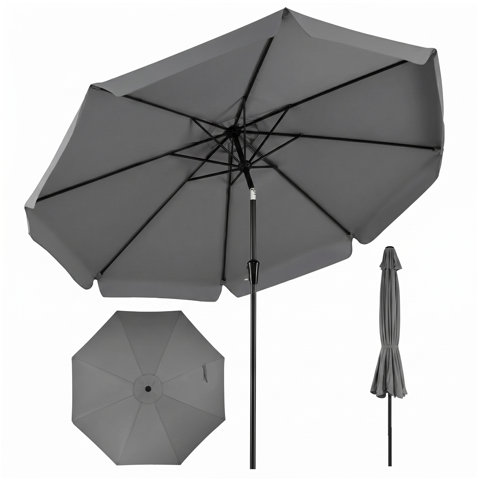 Ombrellone-da-giardino-con-8-costole-palo-in-metallo-parte-superiore-ventilata-mediaId105139048-1782378772.jpg Costway Ombrellone da giardino con 8 costole palo in metallo parte superiore ventilata, Ombrellone da esterno inclinabile 30° Grigio - immagine 1
