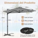 Costway Ombrellone da giardino con rotazione a 360° palo e costole in metallo base parte superiore ventilata, Ombrellone 3 x 3 m Grigio - immagine 6