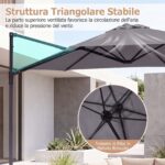 Costway Ombrellone da giardino con rotazione a 360° palo e costole in metallo base parte superiore ventilata, Ombrellone 3 x 3 m Grigio - immagine 11