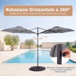 Costway Ombrellone da giardino con rotazione a 360° palo e costole in metallo base parte superiore ventilata, Ombrellone 3 x 3 m Grigio - immagine 7