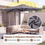 Costway Ombrellone da giardino con rotazione a 360° palo e costole in metallo base parte superiore ventilata, Ombrellone 3 x 3 m Grigio - immagine 10