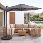Costway Ombrellone da giardino con rotazione a 360° palo e costole in metallo base parte superiore ventilata, Ombrellone 3 x 3 m Grigio - immagine 8