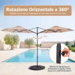 Costway Ombrellone da giardino con rotazione a 360° palo e costole in metallo base parte superiore ventilata, Ombrellone 3 x 3 m Beige - immagine 7