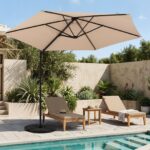 Costway Ombrellone da giardino con rotazione a 360° palo e costole in metallo base parte superiore ventilata, Ombrellone 3 x 3 m Beige - immagine 4