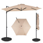 Costway Ombrellone da giardino con rotazione a 360° palo e costole in metallo base parte superiore ventilata, Ombrellone 3 x 3 m Beige