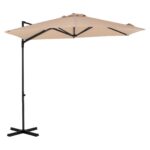 Costway Ombrellone da giardino con rotazione a 360° palo e costole in metallo base parte superiore ventilata, Ombrellone 3 x 3 m Beige - immagine 5