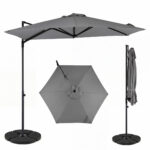 Costway Ombrellone da giardino con rotazione a 360° palo e costole in metallo base parte superiore ventilata, Ombrellone 3 x 3 m Grigio