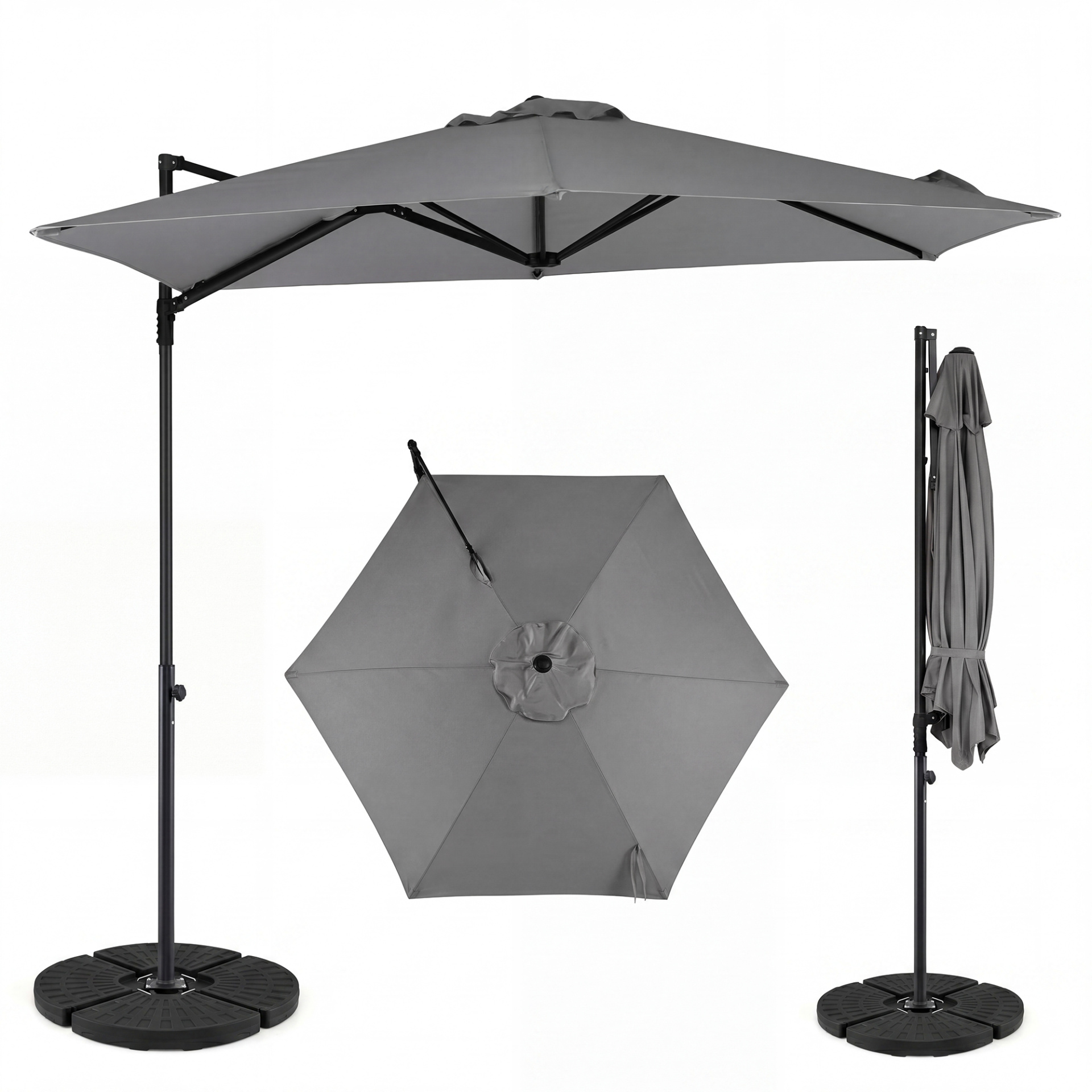 Ombrellone-da-giardino-con-rotazione-a-360-palo-e-costole-in-metallo-base-parte-superiore-ventilata-mediaId105139234-1782381455.jpg Costway Ombrellone da giardino con rotazione a 360° palo e costole in metallo base parte superiore ventilata, Ombrellone 3 x 3 m Grigio - immagine 1
