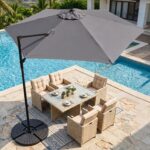 Costway Ombrellone da giardino con rotazione a 360° palo e costole in metallo base parte superiore ventilata, Ombrellone 3 x 3 m Grigio - immagine 2
