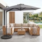 Costway Ombrellone da giardino con rotazione a 360° palo e costole in metallo base parte superiore ventilata, Ombrellone 3 x 3 m Grigio - immagine 3