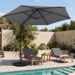 Costway Ombrellone da giardino con rotazione a 360° palo e costole in metallo base parte superiore ventilata, Ombrellone 3 x 3 m Grigio - immagine 4