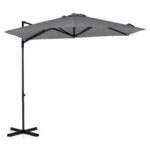 Costway Ombrellone da giardino con rotazione a 360° palo e costole in metallo base parte superiore ventilata, Ombrellone 3 x 3 m Grigio - immagine 5