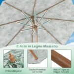 Costway Ombrellone da giardino da 270 cm con tettuccio di ventilazione e 8 stecche in legno, Parasole da esterno per cortile e balcone Verde - immagine 10