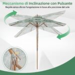 Costway Ombrellone da giardino da 270 cm con tettuccio di ventilazione e 8 stecche in legno, Parasole da esterno per cortile e balcone Verde - immagine 8