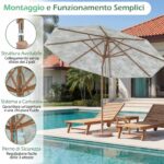 Costway Ombrellone da giardino da 270 cm con tettuccio di ventilazione e 8 stecche in legno, Parasole da esterno per cortile e balcone Verde - immagine 9