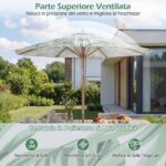 Costway Ombrellone da giardino da 270 cm con tettuccio di ventilazione e 8 stecche in legno, Parasole da esterno per cortile e balcone Verde - immagine 7