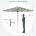 Costway Ombrellone da giardino da 270 cm con tettuccio di ventilazione e 8 stecche in legno, Parasole da esterno per cortile e balcone Verde - immagine 3