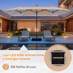 Costway Ombrellone da giardino doppio 108 luci led solari 12 modalit&agrave; 3 prese d'aria manovella e base, Ombrellone da esterno con 12 stecche Beige - immagine 7