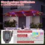 Costway Ombrellone da giardino doppio 108 luci led solari 12 modalit&agrave; 3 prese d'aria manovella e base, Ombrellone da esterno con 12 stecche Bordeaux - immagine 8
