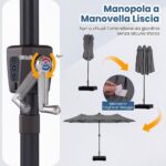 Costway Ombrellone da giardino doppio 108 luci led solari 12 modalità 3 prese d'aria manovella e base, Ombrellone da esterno con 12 stecche Grigio - immagine 8