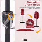 Costway Ombrellone da giardino doppio 108 luci led solari 12 modalit&agrave; 3 prese d'aria manovella e base, Ombrellone da esterno con 12 stecche Bordeaux - immagine 10