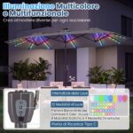 Costway Ombrellone da giardino doppio 108 luci led solari 12 modalità 3 prese d'aria manovella e base, Ombrellone da esterno con 12 stecche Grigio - immagine 9