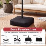 Costway Ombrellone da giardino doppio 108 luci led solari 12 modalit&agrave; 3 prese d'aria manovella e base, Ombrellone da esterno con 12 stecche Bordeaux - immagine 11