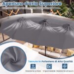 Costway Ombrellone da giardino doppio 108 luci led solari 12 modalità 3 prese d'aria manovella e base, Ombrellone da esterno con 12 stecche Grigio - immagine 10