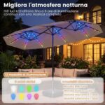 Costway Ombrellone da giardino doppio con luci LED manovella pannello solare 12 stecche metalliche, Ombrellone da esterno Marrone - immagine 6